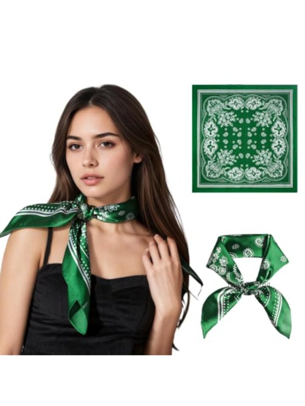 Satin Silk-Like Printed Square Neck Scarf 26" Elegant Floral